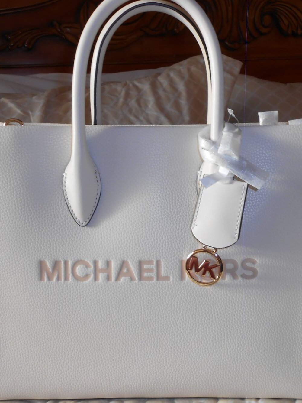 NWT Michael Kors MIRELLA Large Pebble Leather Tote Bag 100%Authentic Light Cream